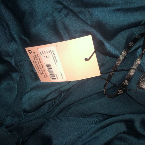 Long Sleeve Teal Ruffle Satin Tea Dress - Picture 2 of 5